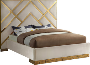 Vector Velvet / Engineered Wood / Metal / Foam Contemporary Cream  Velvet King Bed - 97.5" W x 85.5" D x 68" H