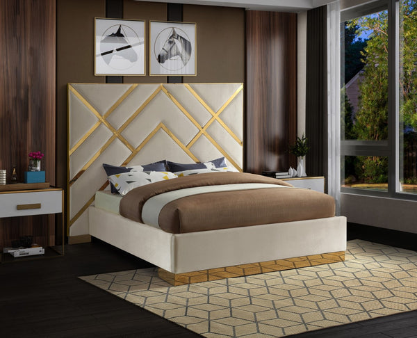 Vector Velvet / Engineered Wood / Metal / Foam Contemporary Cream  Velvet King Bed - 97.5" W x 85.5" D x 68" H