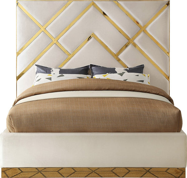 Vector Velvet / Engineered Wood / Metal / Foam Contemporary Cream  Velvet King Bed - 97.5" W x 85.5" D x 68" H
