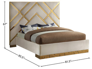 Vector Velvet / Engineered Wood / Metal / Foam Contemporary Cream  Velvet Queen Bed - 81.5" W x 85.5" D x 68" H