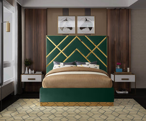 Vector Velvet / Engineered Wood / Metal / Foam Contemporary Green Velvet King Bed - 97.5" W x 85.5" D x 68" H