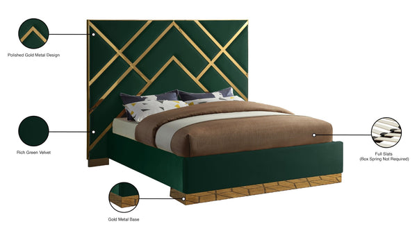 Vector Velvet / Engineered Wood / Metal / Foam Contemporary Green Velvet Queen Bed - 81.5" W x 85.5" D x 68" H