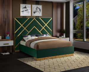 Vector Velvet / Engineered Wood / Metal / Foam Contemporary Green Velvet Queen Bed - 81.5" W x 85.5" D x 68" H