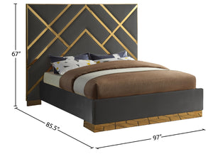 Vector Velvet / Engineered Wood / Metal / Foam Contemporary Grey Velvet King Bed - 97.5" W x 85.5" D x 68" H