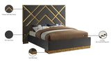 Vector Velvet / Engineered Wood / Metal / Foam Contemporary Grey Velvet King Bed - 97.5" W x 85.5" D x 68" H