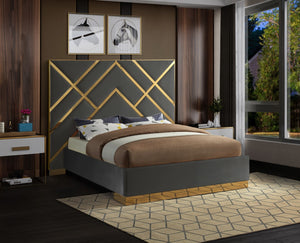 Vector Velvet / Engineered Wood / Metal / Foam Contemporary Grey Velvet King Bed - 97.5" W x 85.5" D x 68" H