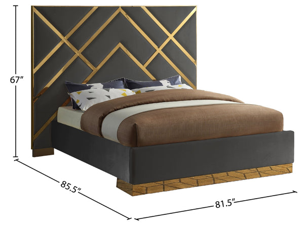 Vector Velvet / Engineered Wood / Metal / Foam Contemporary Grey Velvet Queen Bed - 81.5" W x 85.5" D x 68" H