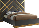 Vector Velvet / Engineered Wood / Metal / Foam Contemporary Grey Velvet Queen Bed - 81.5" W x 85.5" D x 68" H