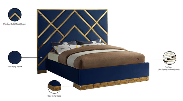 Vector Velvet / Engineered Wood / Metal / Foam Contemporary Navy Velvet King Bed - 97.5" W x 85.5" D x 68" H