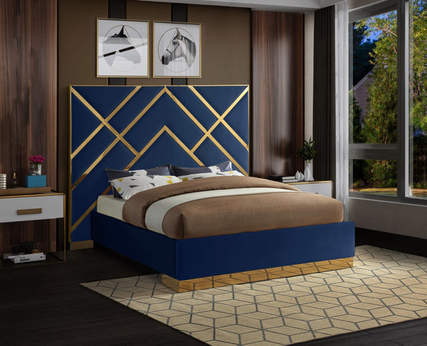 Vector Velvet / Engineered Wood / Metal / Foam Contemporary Navy Velvet King Bed - 97.5" W x 85.5" D x 68" H