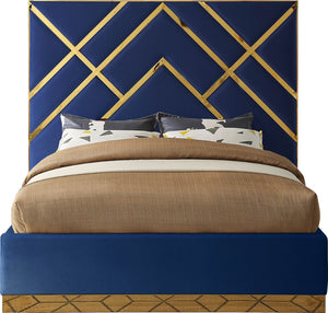 Vector Velvet / Engineered Wood / Metal / Foam Contemporary Navy Velvet King Bed - 97.5" W x 85.5" D x 68" H