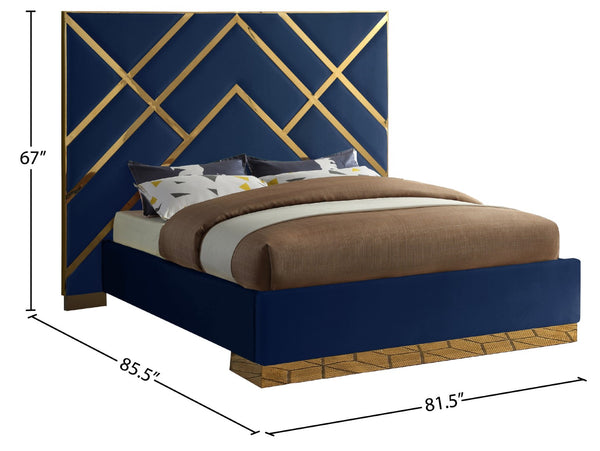 Vector Velvet / Engineered Wood / Metal / Foam Contemporary Navy Velvet Queen Bed - 81.5" W x 85.5" D x 68" H