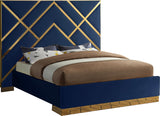 Vector Velvet / Engineered Wood / Metal / Foam Contemporary Navy Velvet Queen Bed - 81.5" W x 85.5" D x 68" H