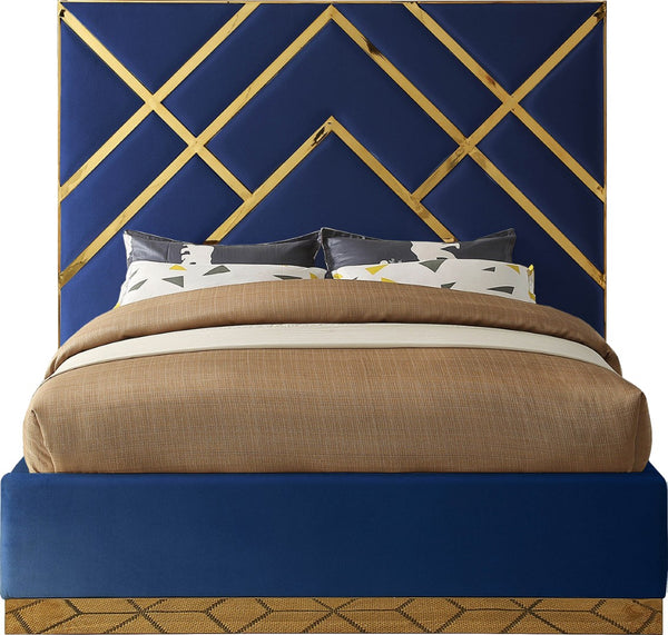 Vector Velvet / Engineered Wood / Metal / Foam Contemporary Navy Velvet Queen Bed - 81.5" W x 85.5" D x 68" H