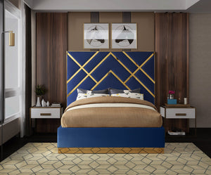 Vector Velvet / Engineered Wood / Metal / Foam Contemporary Navy Velvet Queen Bed - 81.5" W x 85.5" D x 68" H