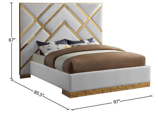Vector Faux Leather / Metal / Foam Contemporary White Faux Leather King Bed - 97.5" W x 85.5" D x 68" H