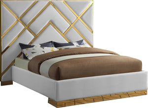 Vector Faux Leather / Metal / Foam Contemporary White Faux Leather Queen Bed - 81.5" W x 85.5" D x 68" H