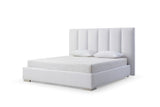 Velvet Bed King, Vertical Lines Design In The Headboard, Fully Upholstered In Pure White Linen B...