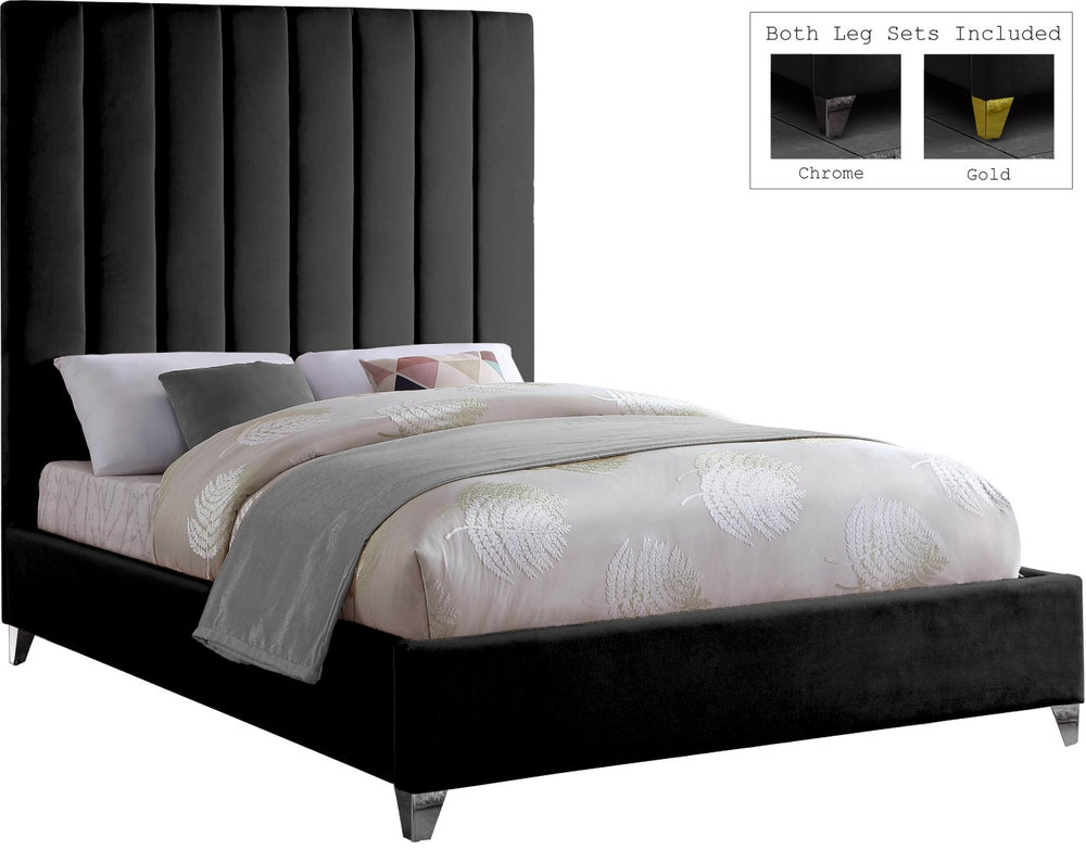 Via Velvet / Engineered Wood / Metal / Foam Contemporary Black Velvet Full Bed - 60" W x 81" D x 70.5" H