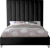Via Velvet / Engineered Wood / Metal / Foam Contemporary Black Velvet Full Bed - 60" W x 81" D x 70.5" H