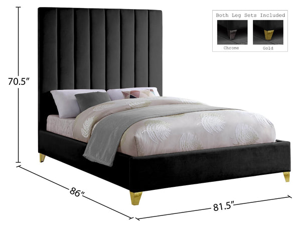 Via Velvet / Engineered Wood / Metal / Foam Contemporary Black Velvet King Bed - 81.5" W x 86" D x 70.5" H