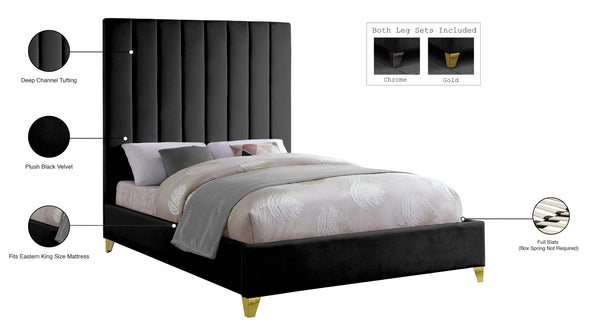 Via Velvet / Engineered Wood / Metal / Foam Contemporary Black Velvet King Bed - 81.5" W x 86" D x 70.5" H