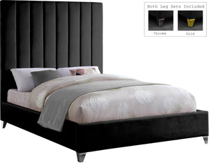 Via Velvet / Engineered Wood / Metal / Foam Contemporary Black Velvet King Bed - 81.5" W x 86" D x 70.5" H