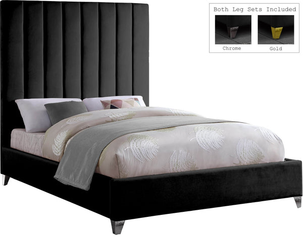 Via Velvet / Engineered Wood / Metal / Foam Contemporary Black Velvet King Bed - 81.5" W x 86" D x 70.5" H