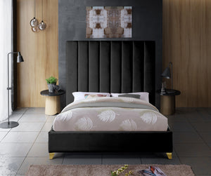 Via Velvet / Engineered Wood / Metal / Foam Contemporary Black Velvet King Bed - 81.5" W x 86" D x 70.5" H
