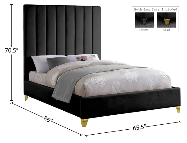 Via Velvet / Engineered Wood / Metal / Foam Contemporary Black Velvet Queen Bed - 65.5" W x 86" D x 70.5" H