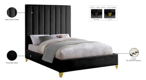 Via Velvet / Engineered Wood / Metal / Foam Contemporary Black Velvet Queen Bed - 65.5" W x 86" D x 70.5" H