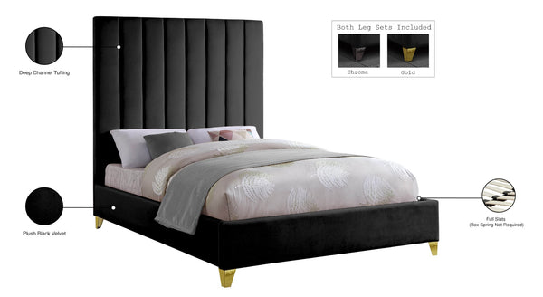 Via Velvet / Engineered Wood / Metal / Foam Contemporary Black Velvet Queen Bed - 65.5" W x 86" D x 70.5" H