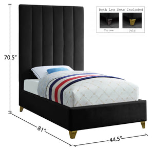 Via Velvet / Engineered Wood / Metal / Foam Contemporary Black Velvet Twin Bed - 44.5" W x 81" D x 70.5" H