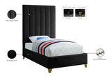Via Velvet / Engineered Wood / Metal / Foam Contemporary Black Velvet Twin Bed - 44.5" W x 81" D x 70.5" H