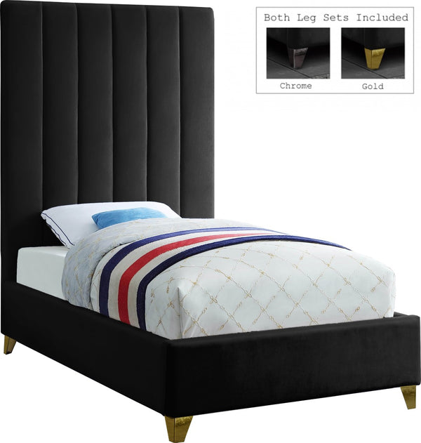 Via Velvet / Engineered Wood / Metal / Foam Contemporary Black Velvet Twin Bed - 44.5" W x 81" D x 70.5" H