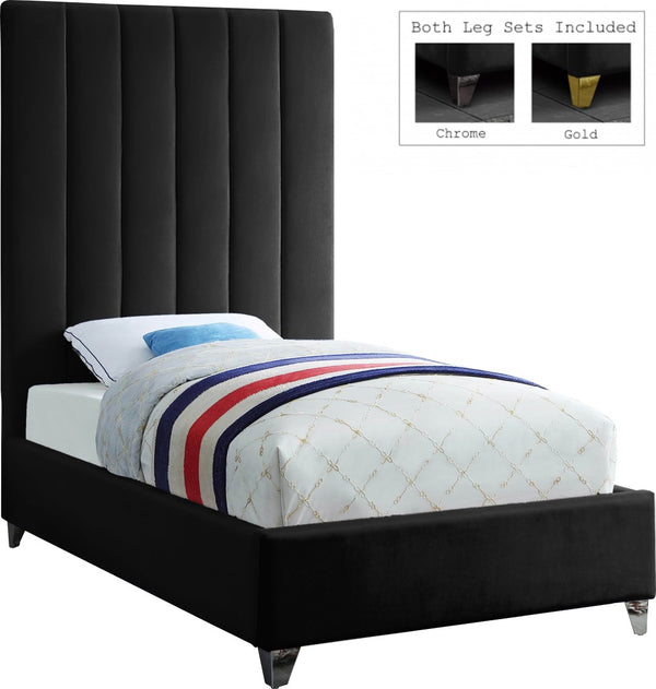 Via Velvet / Engineered Wood / Metal / Foam Contemporary Black Velvet Twin Bed - 44.5" W x 81" D x 70.5" H