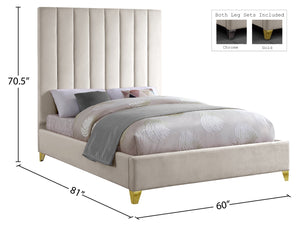 Via Velvet / Engineered Wood / Metal / Foam Contemporary Cream Velvet Full Bed - 60" W x 81" D x 70.5" H