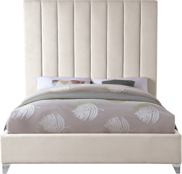Via Velvet / Engineered Wood / Metal / Foam Contemporary Cream Velvet Full Bed - 60" W x 81" D x 70.5" H