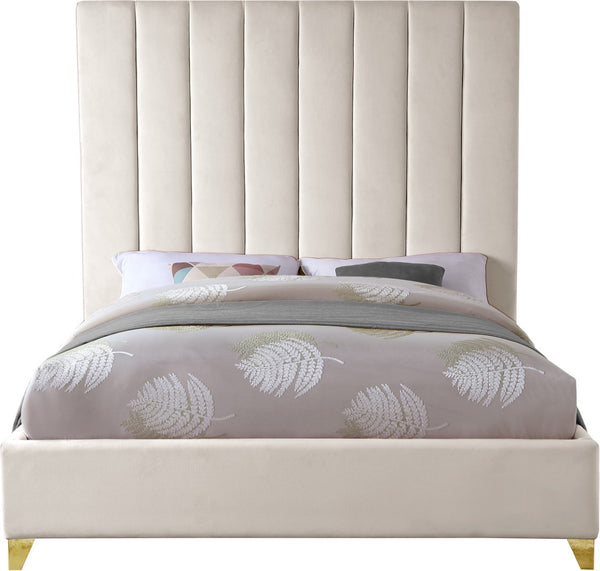 Via Velvet / Engineered Wood / Metal / Foam Contemporary Cream Velvet Full Bed - 60" W x 81" D x 70.5" H