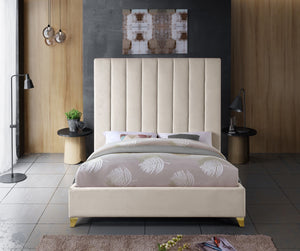 Via Velvet / Engineered Wood / Metal / Foam Contemporary Cream Velvet Full Bed - 60" W x 81" D x 70.5" H