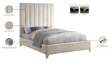 Via Velvet / Engineered Wood / Metal / Foam Contemporary Cream Velvet King Bed - 81.5" W x 86" D x 70.5" H