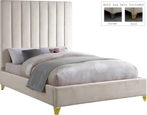 Via Velvet / Engineered Wood / Metal / Foam Contemporary Cream Velvet King Bed - 81.5" W x 86" D x 70.5" H