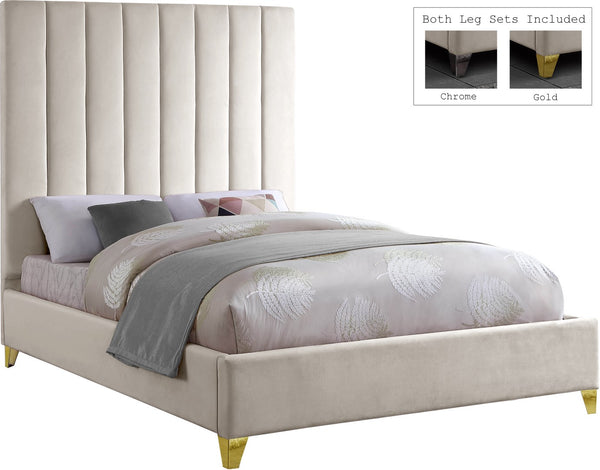 Via Velvet / Engineered Wood / Metal / Foam Contemporary Cream Velvet King Bed - 81.5" W x 86" D x 70.5" H