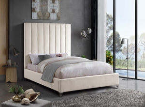 Via Velvet / Engineered Wood / Metal / Foam Contemporary Cream Velvet King Bed - 81.5" W x 86" D x 70.5" H