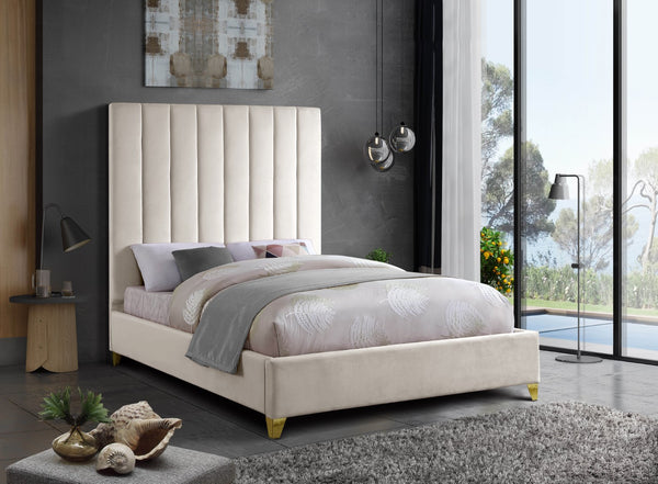 Via Velvet / Engineered Wood / Metal / Foam Contemporary Cream Velvet King Bed - 81.5" W x 86" D x 70.5" H