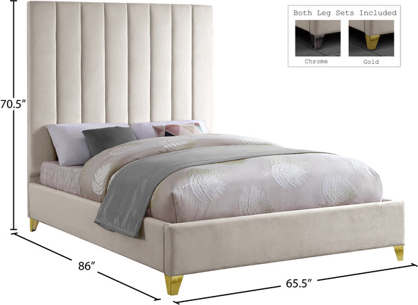 Via Velvet / Engineered Wood / Metal / Foam Contemporary Cream Velvet Queen Bed - 65.5" W x 86" D x 70.5" H