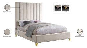 Via Velvet / Engineered Wood / Metal / Foam Contemporary Cream Velvet Queen Bed - 65.5" W x 86" D x 70.5" H