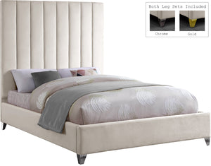 Via Velvet / Engineered Wood / Metal / Foam Contemporary Cream Velvet Queen Bed - 65.5" W x 86" D x 70.5" H