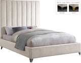Via Velvet / Engineered Wood / Metal / Foam Contemporary Cream Velvet Queen Bed - 65.5" W x 86" D x 70.5" H