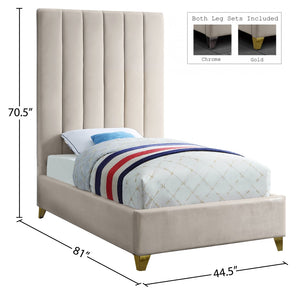 Via Velvet / Engineered Wood / Metal / Foam Contemporary Cream Velvet Twin Bed - 44.5" W x 81" D x 70.5" H